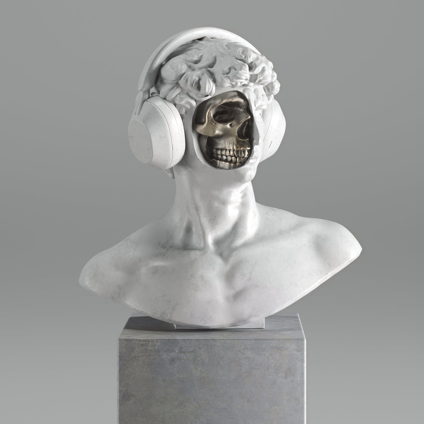 Busto de David de Miguel Angel escuchando musica