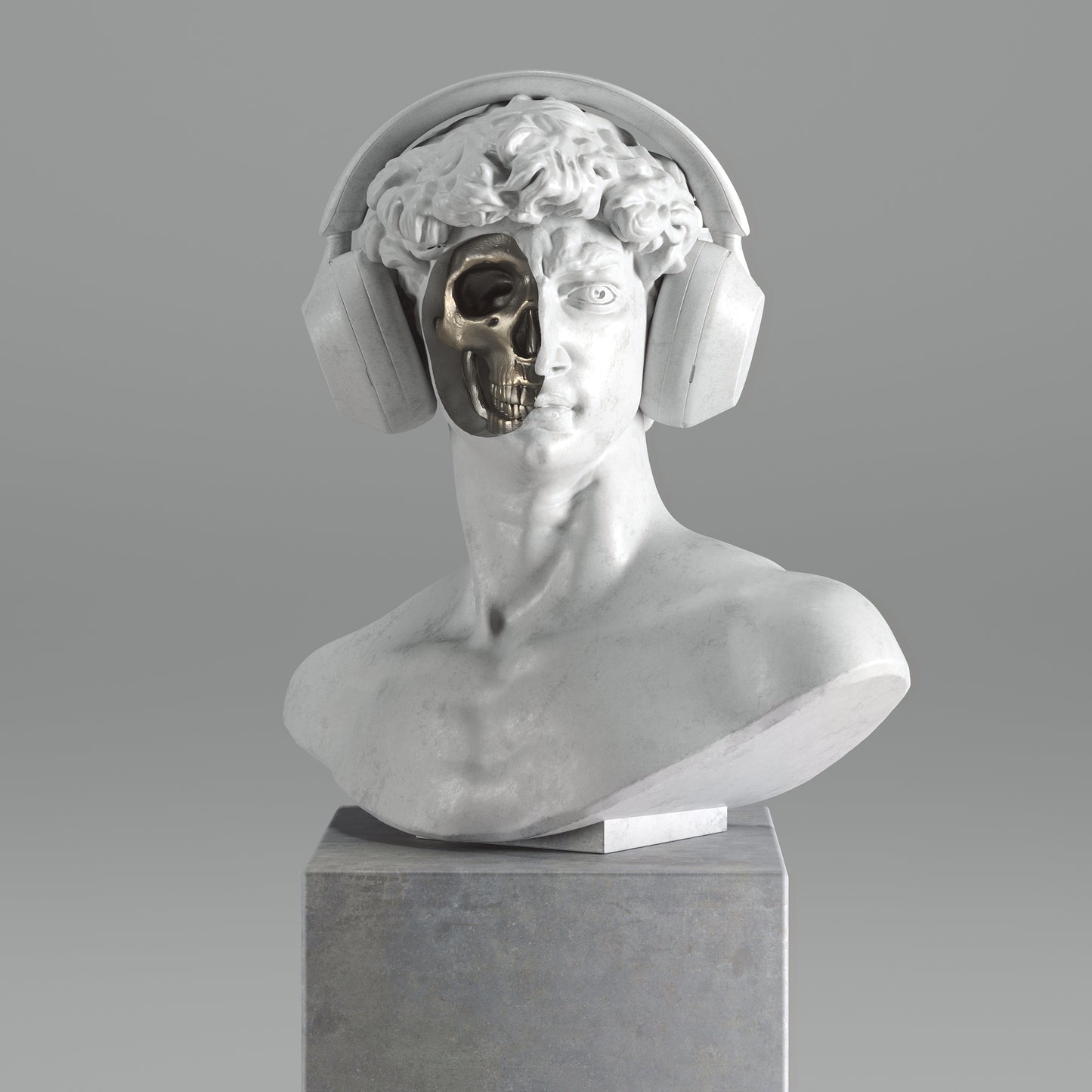 Busto de David de Miguel Angel escuchando musica